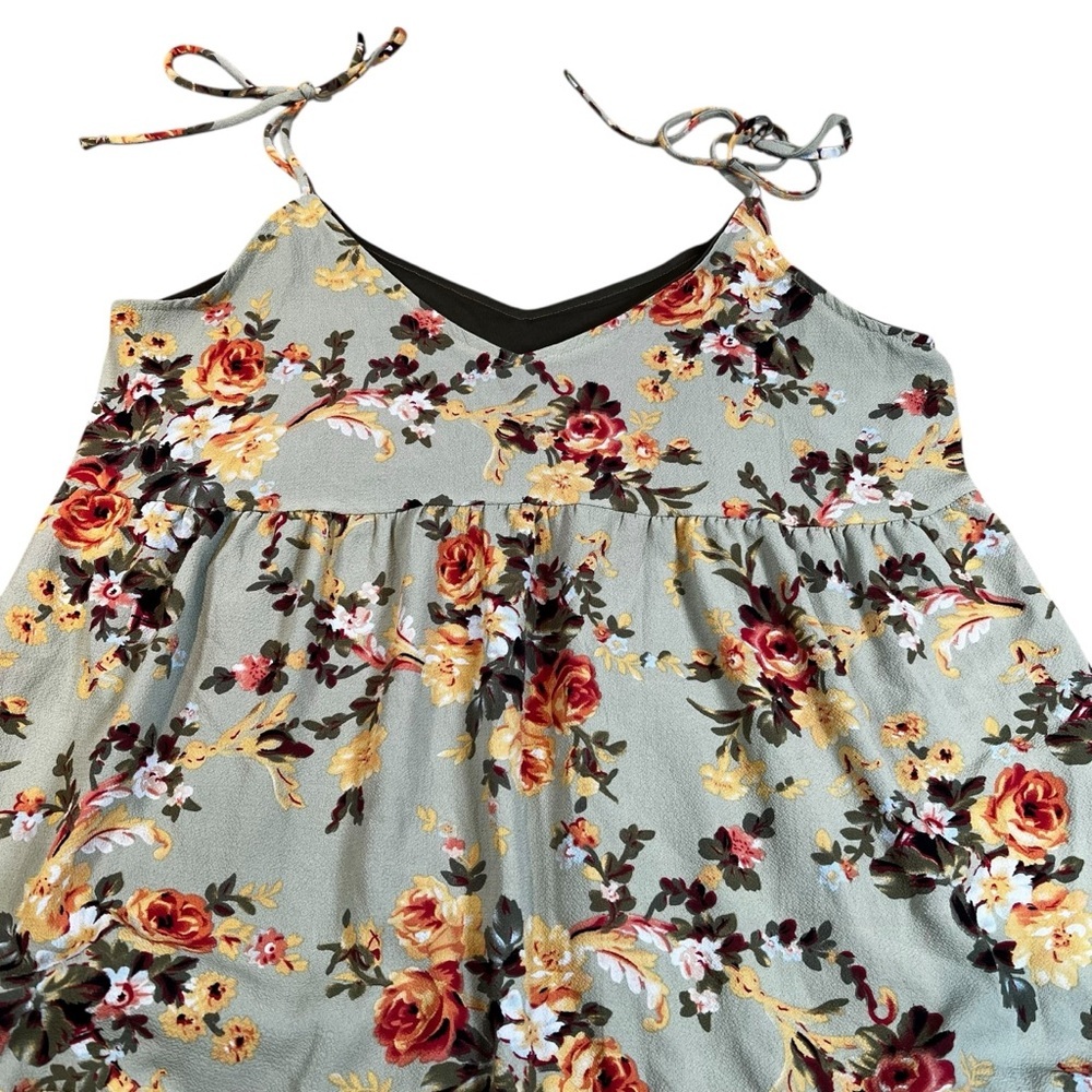 Floral Mint Tie-Strap Dress - Boho Chic Casual Style | Size Small | Resort Wear - Picture 8 of 16